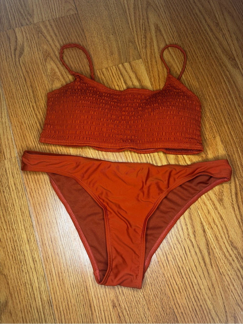 Cabana Del Sol Rust Orange Smocked Bikini Set SZ Medium